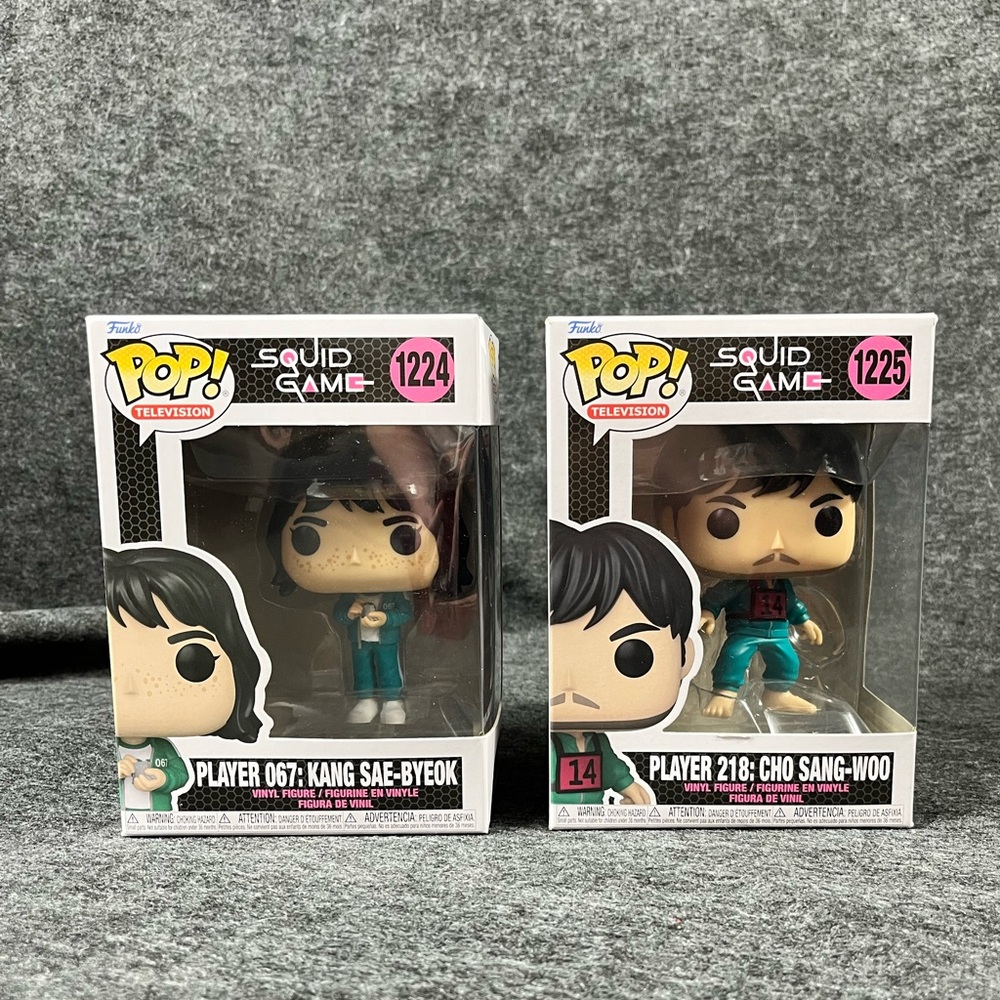 Funko Pop Squid Games Set Player 067 Kang Sae-Byeok #1224 Player 218 #1225.